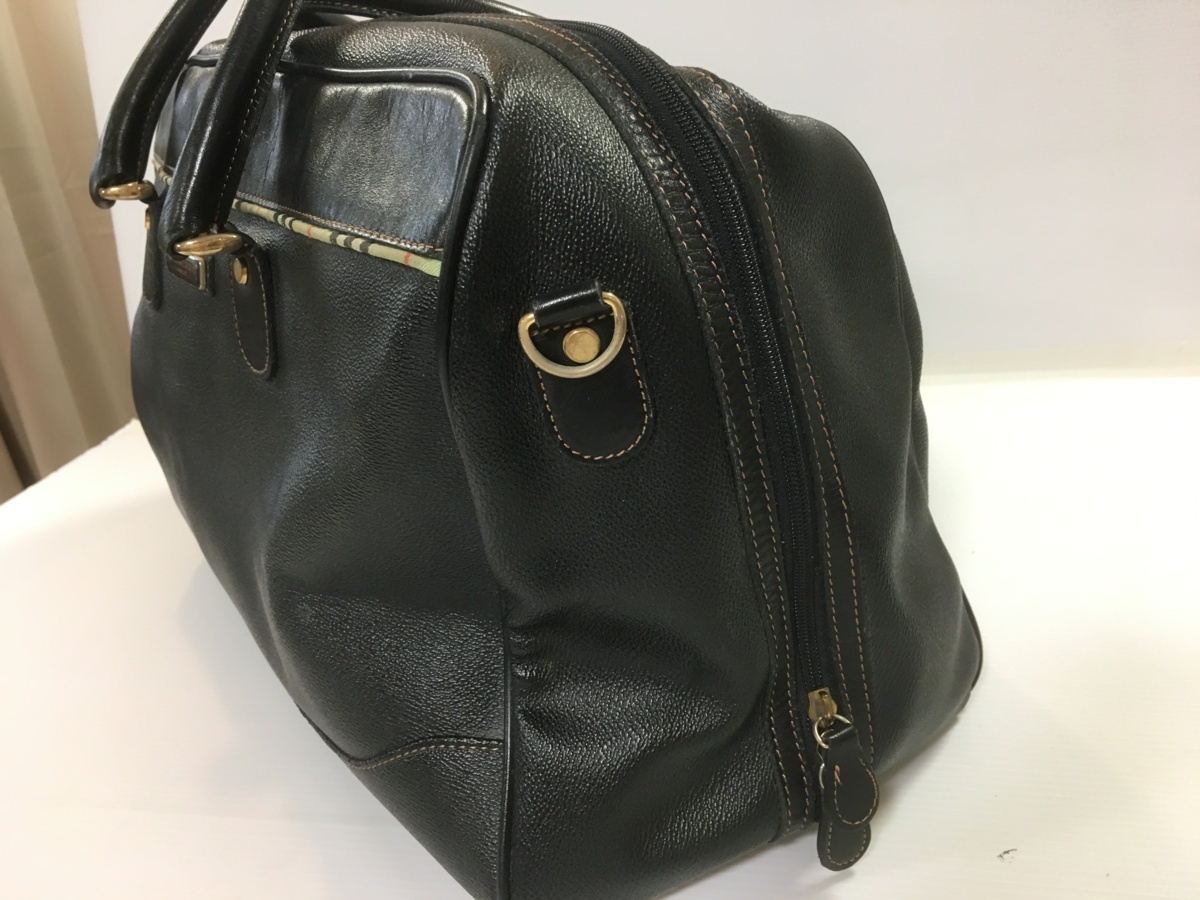 バーバリーゴルフ BURBERRY○レザー ボストンバッグ ブラック