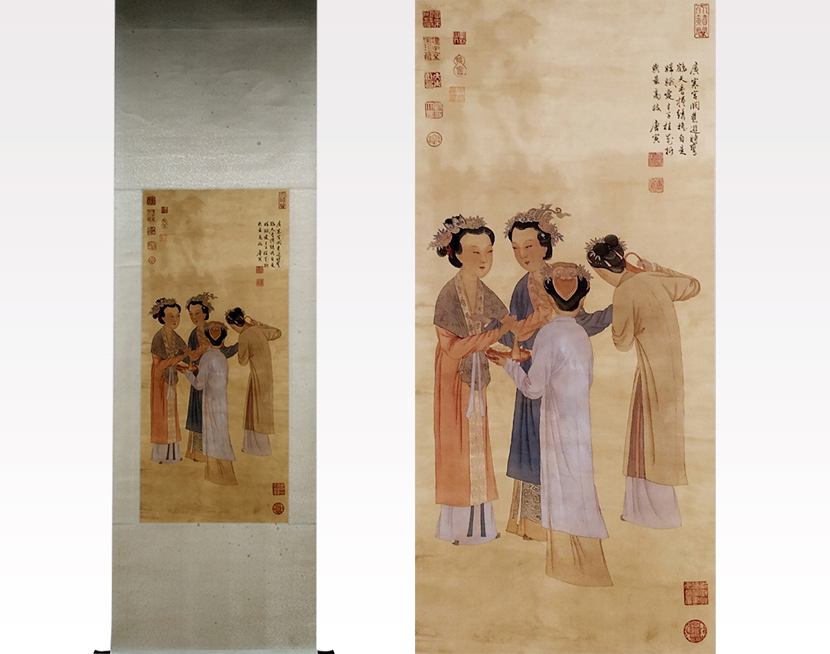 絹本 中国掛軸 公式通販 山水画 肉筆 唐物 光涛？ 博雅堂中国画・唐寅作「