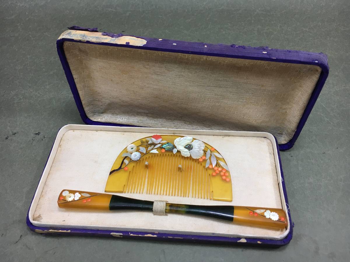 本べっ甲 純金蒔絵螺鈿かんざし 笄 鼈甲櫛 べっ甲蒔絵工房 G0406 希少 