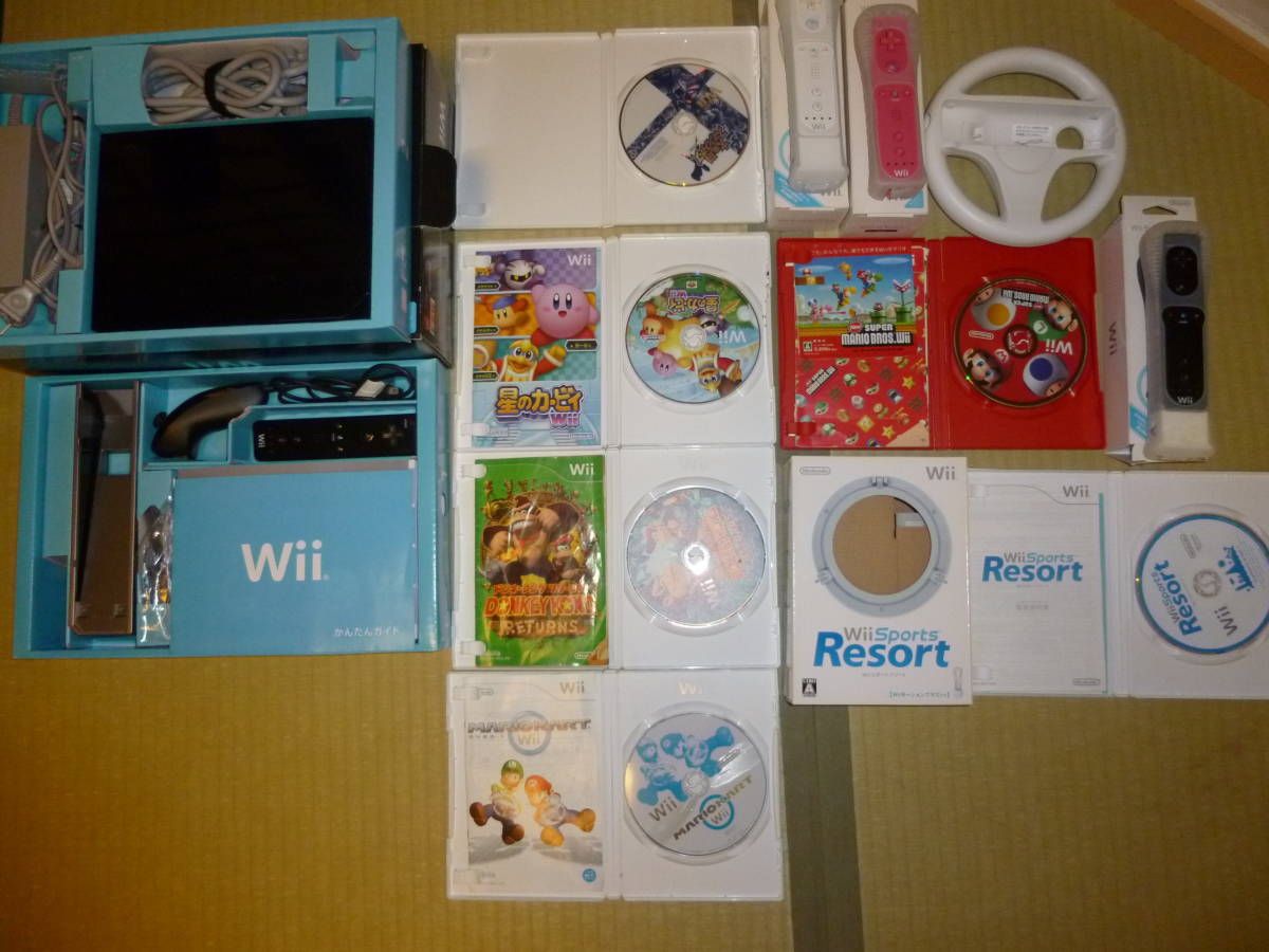 【美品】 Nintendo 任天堂 Wii 本体 ソフト コントローラー マリオ Wii Wii(本体)＋各種コントローラー＋ソフト6本(マリオ - Nintendo