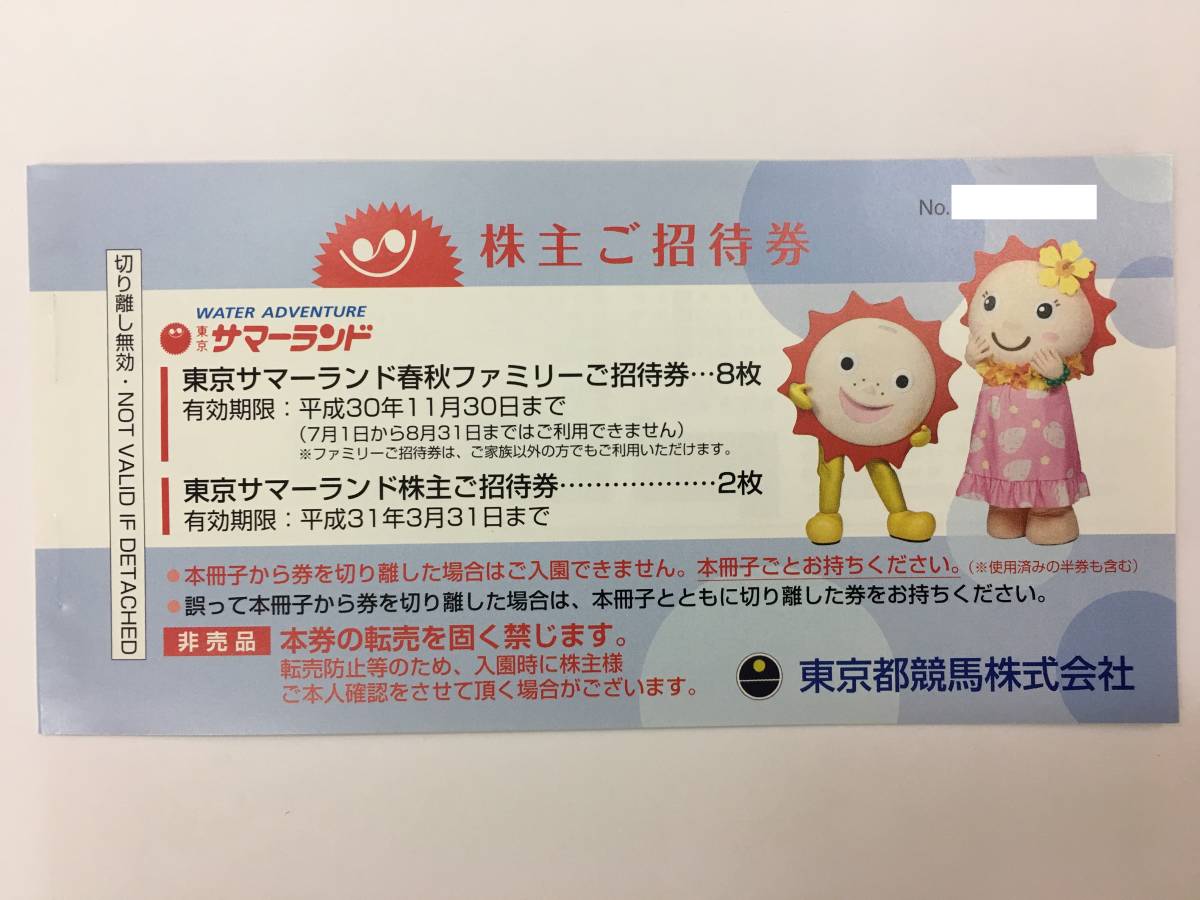 株主優待 東京サマーランド 東京都競馬 最新 株主ご招待券1冊＋大井 CN 
