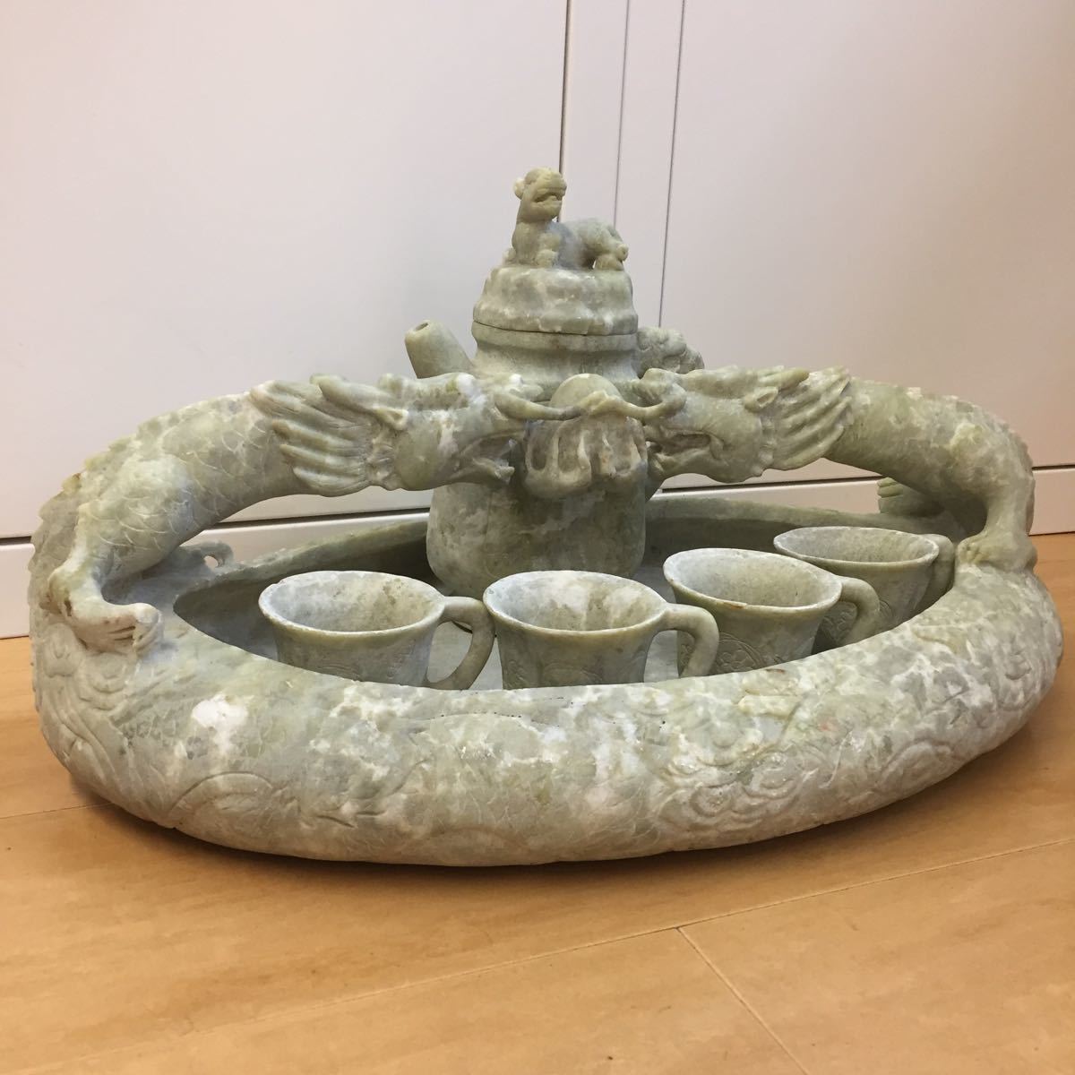 数量限定，新品 6968□ 中国骨董 天然石 取付盆 盆 龍彫刻 彫刻 急須 蓋