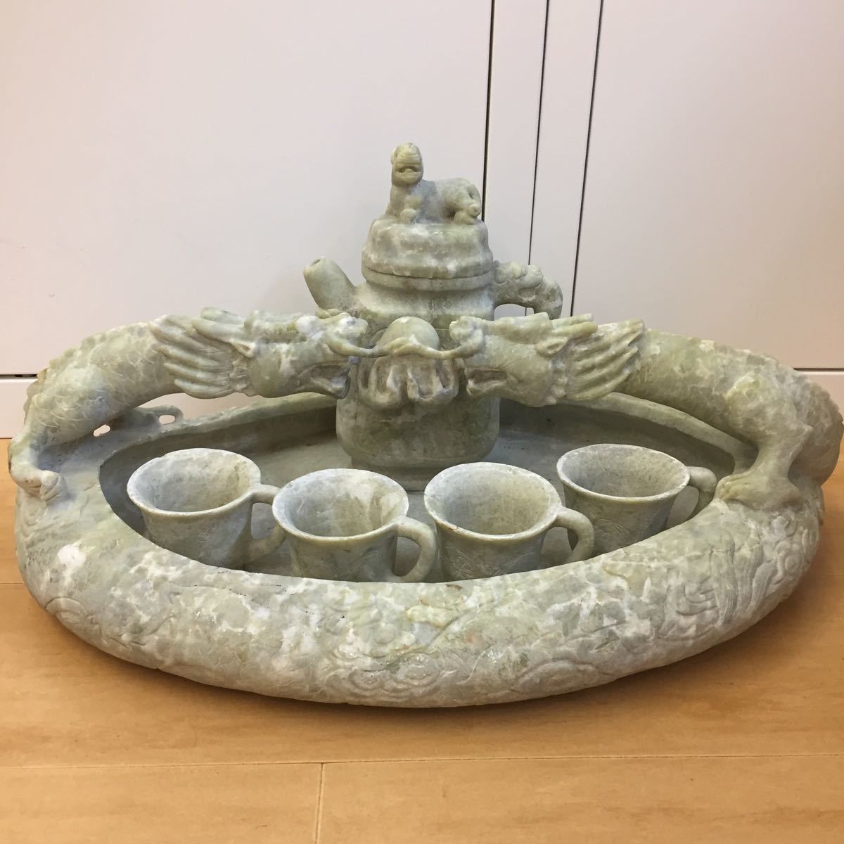 数量限定，新品 6968□ 中国骨董 天然石 取付盆 盆 龍彫刻 彫刻 急須 蓋