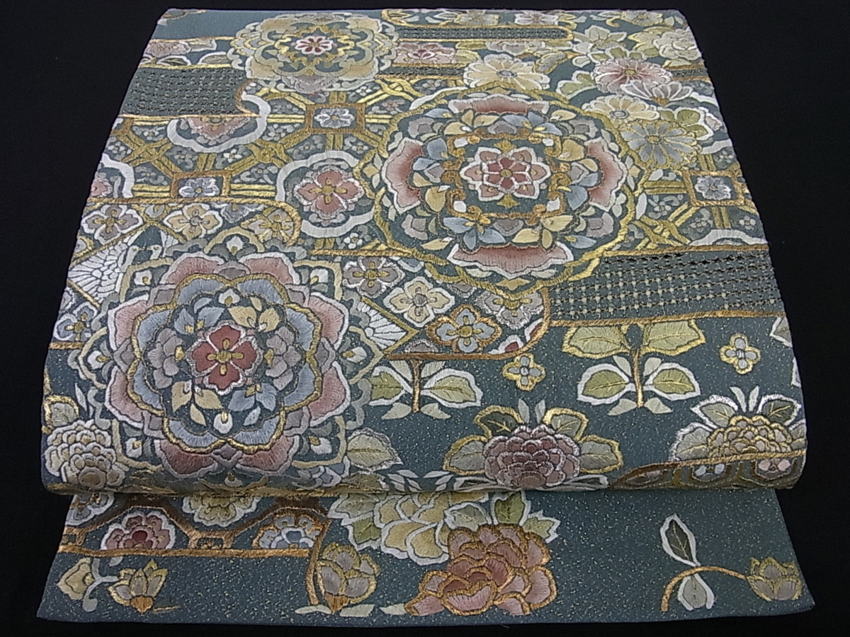 ヤフオク！ベストストア受賞店■花美人着物■最高級　六通柄袋帯　総刺繍　霞正倉院文様　金糸　逸品ｇ656