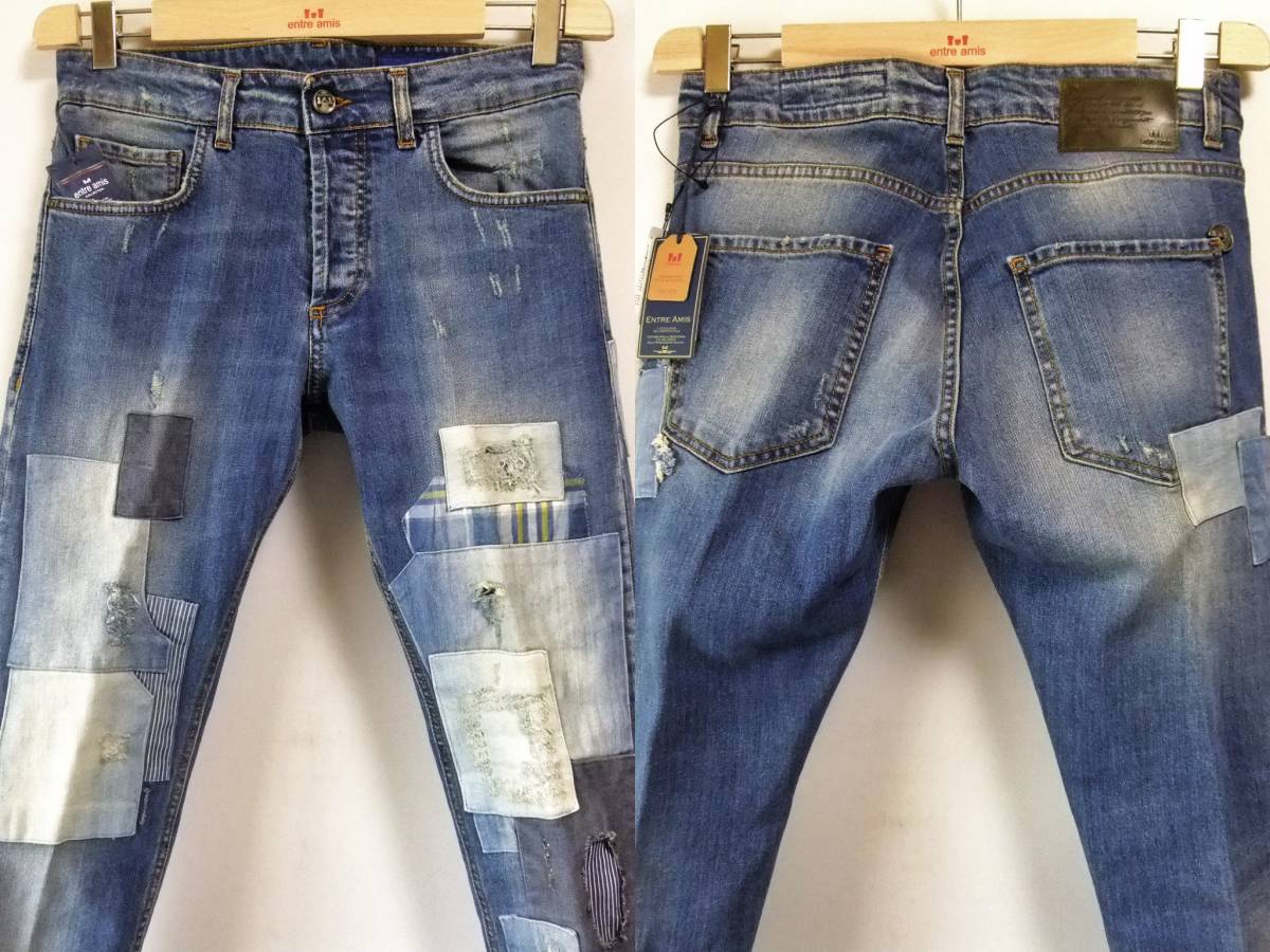 新品”ENTRE AMIS（アントレアミ）GAGA パッチワーク テーパードデニム 