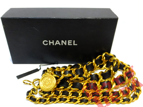 1円～【CHANEL】シャネル チェーンベルト 三連 ゴールドカラー ココ