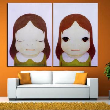 奈良美智 2枚セット『Cosmic Girl Eyes Close，Wide Open』 28インチ × 40インチ 特大 キャンパス地 厚手 アート ポスター Yoshitomo Nara