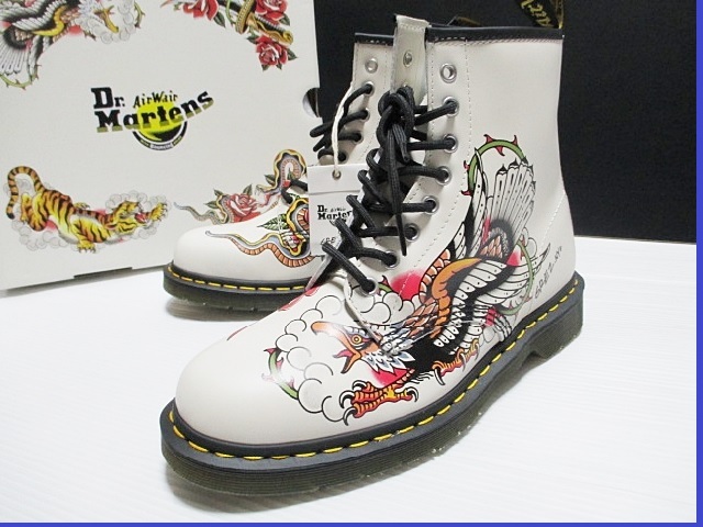 即決！★新品 未使用 Dr.Martens ドクターマーチン UK9≒28cm CORE PRINT 1460 8ホールブーツ BONE+MULTI タトゥーアーティスト「Grez」 