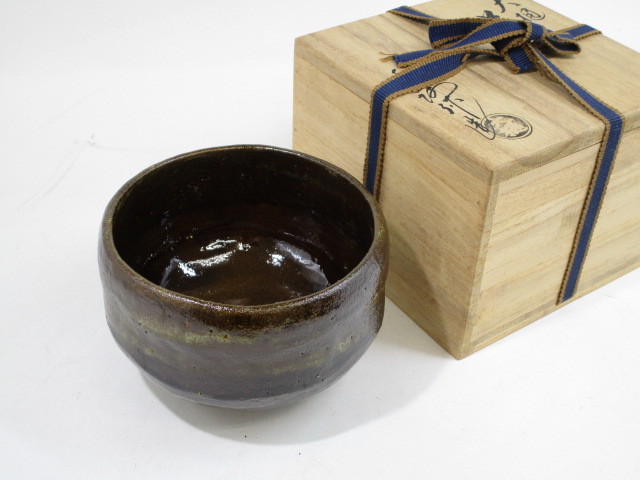 ☆大樋長阿弥造 大樋焼 飴釉 茶碗 抹茶碗 在銘 茶道具 共