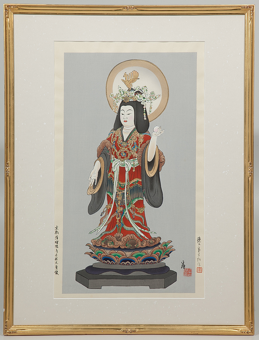 徳力富吉郎「瀬戸大橋」木版画 額装 直筆サイン　K 五】徳力富吉郎 『京都浄瑠璃寺吉祥天尊像』 木版画 直筆サイン 額装 徳力
