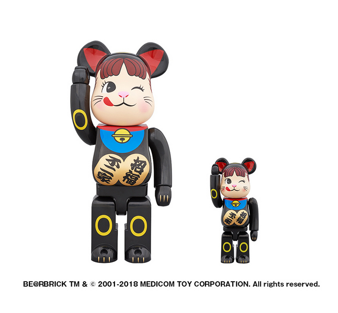 招き猫 BE@RBRICK ペコちゃん 400% 公式通販 100% & 黒メッキ 黒
