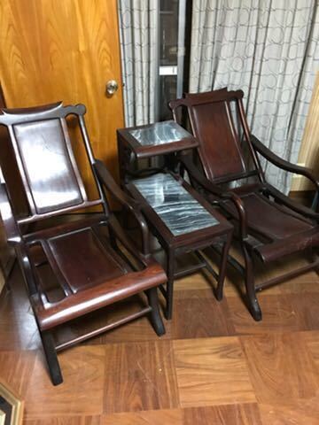 蔵出し品 唐木の椅子と机のセット 中国宮廷 紫檀 花梨 箪笥 骨董品 古