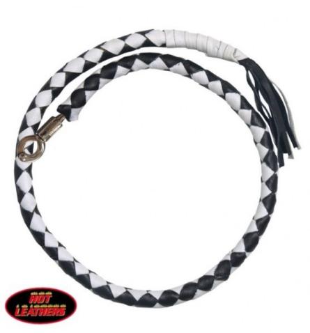 日本未発売!【HOT LEATHERS】GetBackWhip ゲットバックウィップ/黒×白 本革 レザーウィップ バイカー 鉄馬 クラッチ ブレーキレバーに