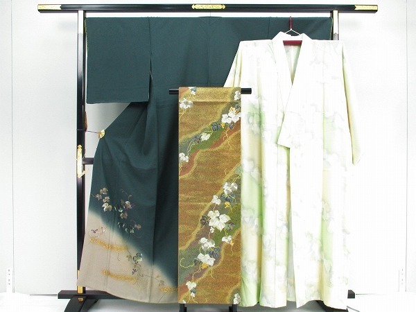 低価，大得価 着物ふぁんた やまと謹製 作家物 落款有 葡萄 鉄色 逸品 訪問着 襦袢 六通袋帯 3点セット しつけ付 k731(仕立て上がり)｜売買されたオークション情報、yahooの商品情報をアーカイブ公開 - オー 仕立て上がり