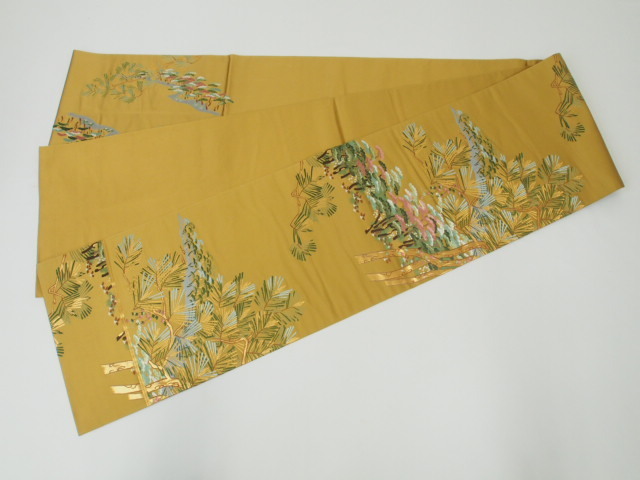 西陣 となみ謹製 加賀友禅作家 柿本市郎 正絹 袋帯 風景刺繍