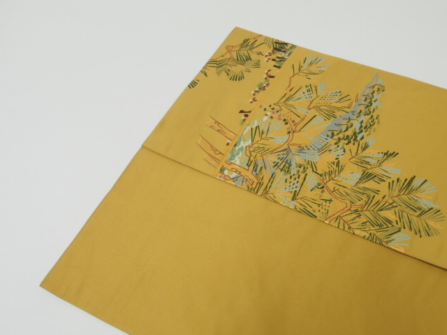 西陣 となみ謹製 加賀友禅作家 柿本市郎 正絹 袋帯 風景刺繍