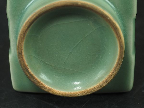 中国古美術 中国 南宋時代 龍泉窯 砧青磁琮式瓶 花瓶 箱付