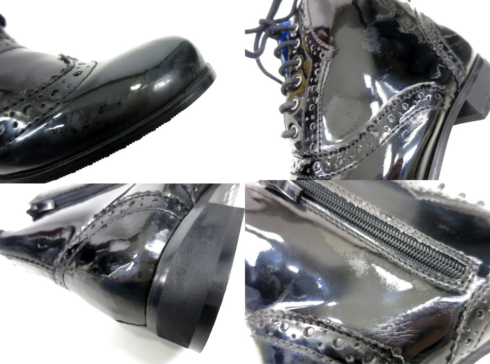 GHOST by YOSUKE ウイングチップ エナメルショートブーツ / 24cm 黒 ゴースト バイ ヨースケ [B16712]