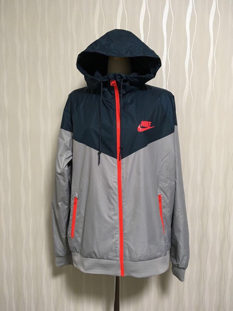 新品☆NIKE ナイキ ジャンパー ブルゾン ウィンドブレーカー ★フード★ネイビー×ライトグレー◎内側メッシュ素材◎通気性抜群◎メンズ XL