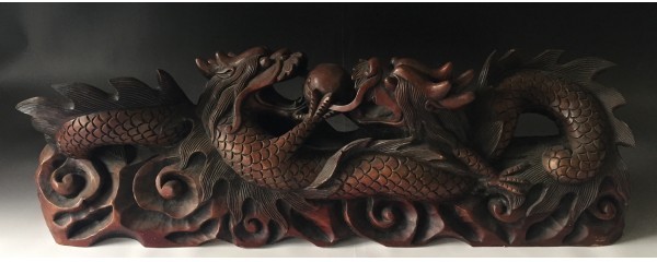 双龍 ＊旧家より 豪快な双竜図 時代木彫置物 インテリア 工芸 骨董 10.6