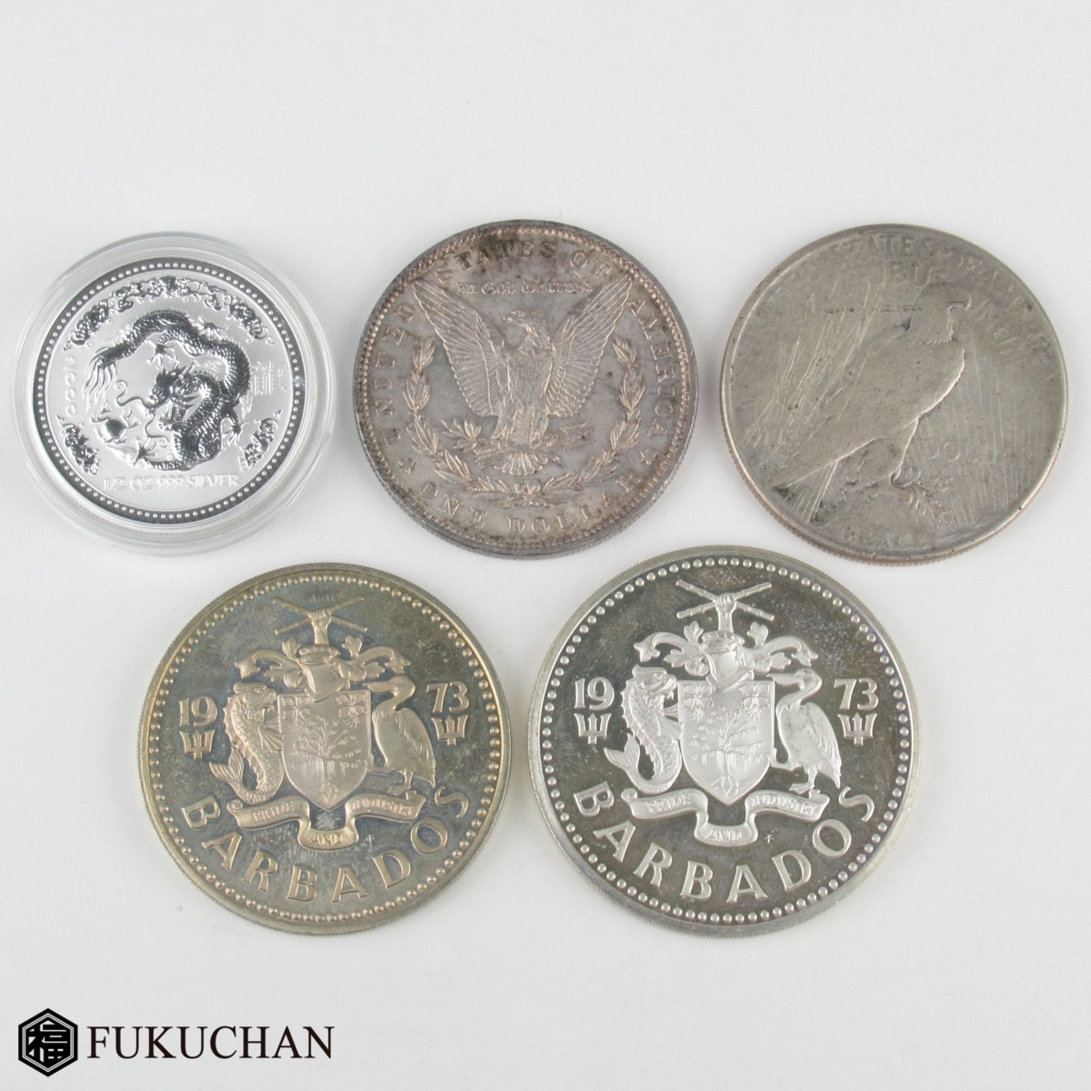 銀貨　外貨　まとめ売り5点 外国銀貨 5枚おまとめ 総重量 142g※真贋未確認◇おたからやx Yahoo