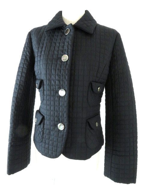 良品◎正規品 TO BE CHIC トゥービーシック レディース シルク100％ キルティング ジャケット ロゴボタン付き ブラック サイズ42