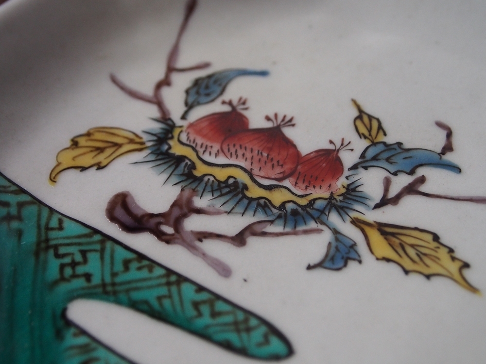 色絵古九谷青手栗図八角皿 飾絵皿 菓子皿 茶道具