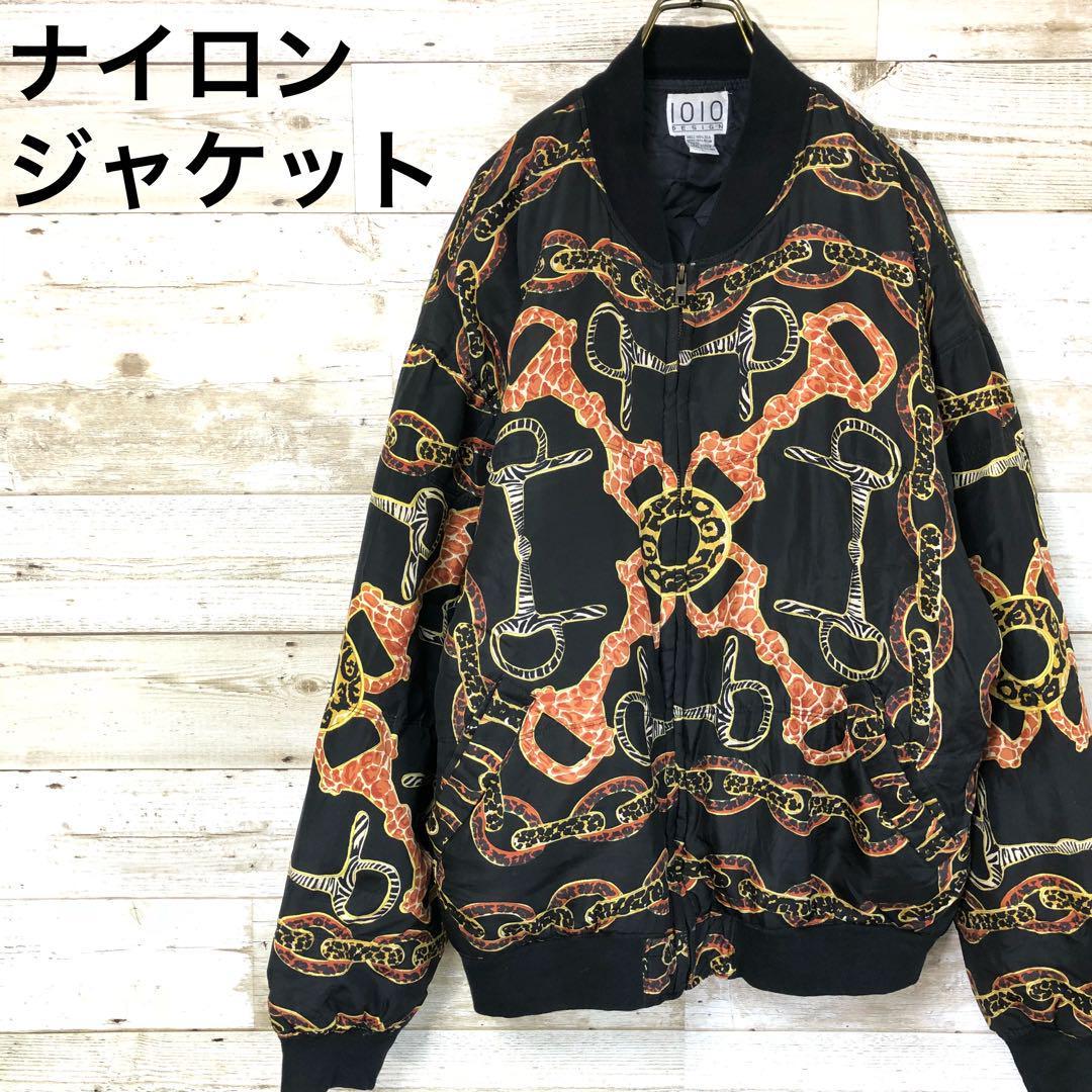 【１円スタート】　ナイロンジャケット ヨーロピアン柄 L シルク素材 総柄　古着