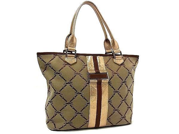 1円 □極美品□ LONGCHAMP ロンシャン ロゴ キャンバス×レザー トート 