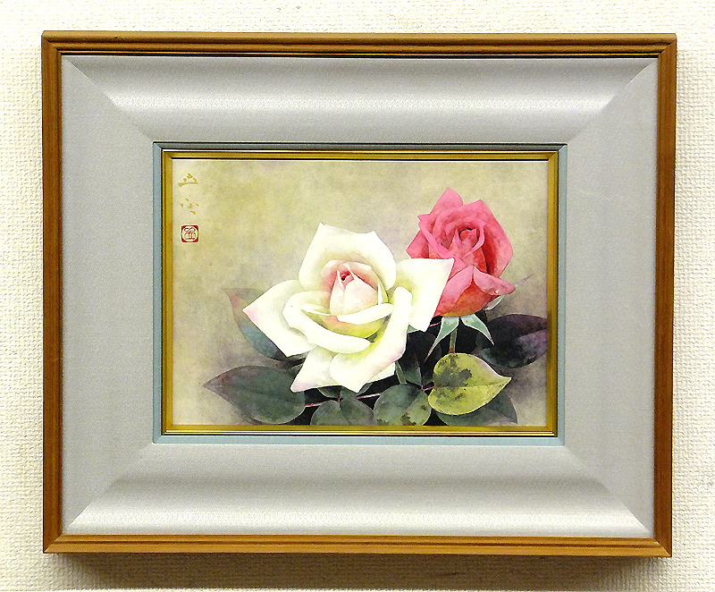 GLC】小川立夫 「薔薇」 日本画4号共シール 師:堂本印象 日展委嘱