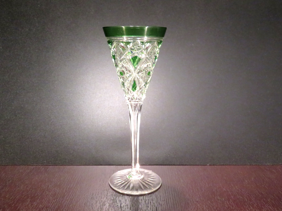| バカラ オールドバカラ OLD BACCARAT（オールドバカラ） のガラスウェアたち Antiques Knock Baccarat &frasl; レアカラー薄緑1.9kg23cm オールド・バカラ オールド アンティーク 特大切子コンポート 緑◇大正ロマンプレス電笠洋館カフェ氷