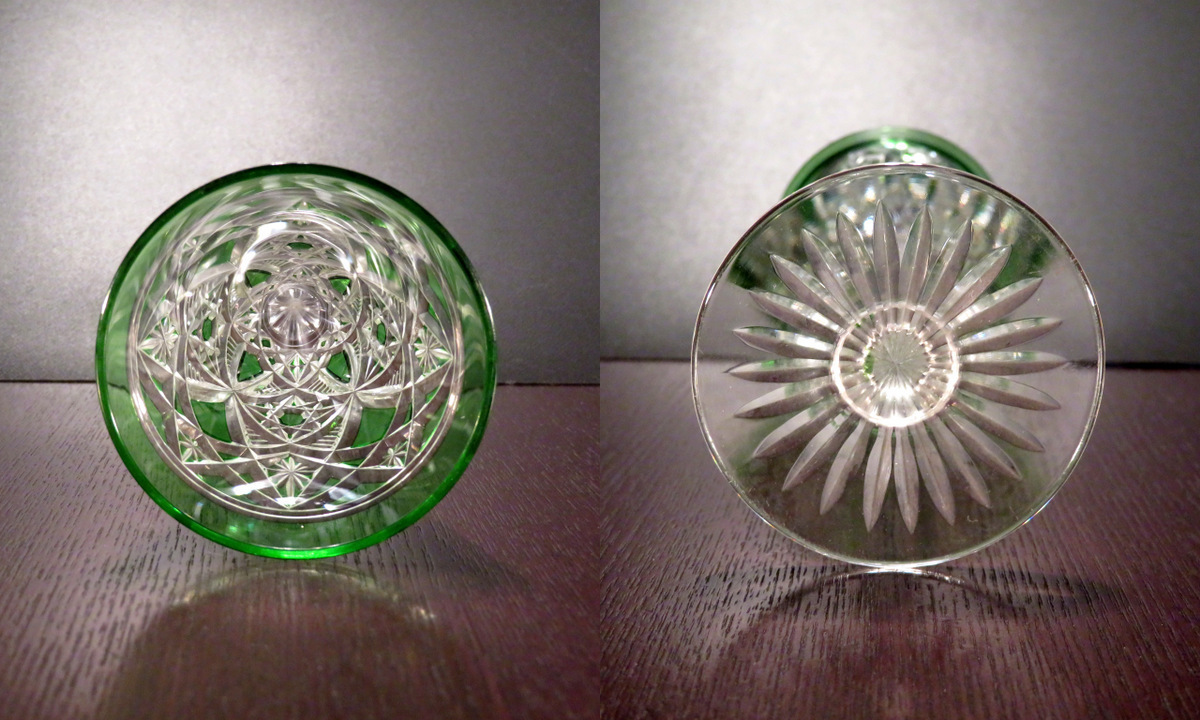 | バカラ オールドバカラ OLD BACCARAT（オールドバカラ） のガラスウェアたち Antiques Knock Baccarat &frasl; レアカラー薄緑1.9kg23cm オールド・バカラ オールド アンティーク 特大切子コンポート 緑◇大正ロマンプレス電笠洋館カフェ氷