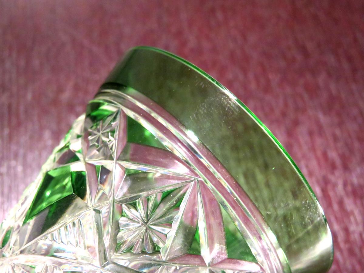 | バカラ オールドバカラ OLD BACCARAT（オールドバカラ） のガラスウェアたち Antiques Knock Baccarat &frasl; レアカラー薄緑1.9kg23cm オールド・バカラ オールド アンティーク 特大切子コンポート 緑◇大正ロマンプレス電笠洋館カフェ氷