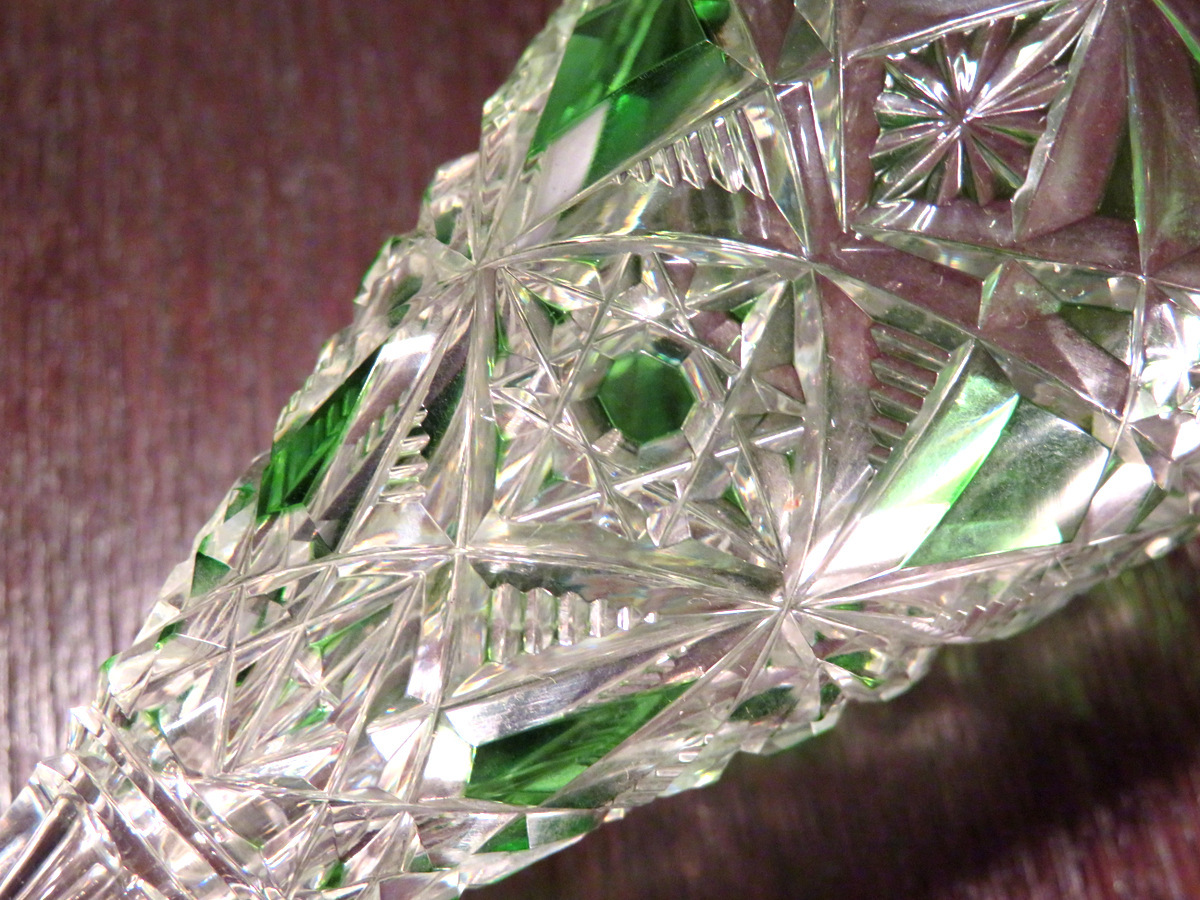 | バカラ オールドバカラ OLD BACCARAT（オールドバカラ） のガラスウェアたち Antiques Knock Baccarat &frasl; レアカラー薄緑1.9kg23cm オールド・バカラ オールド アンティーク 特大切子コンポート 緑◇大正ロマンプレス電笠洋館カフェ氷