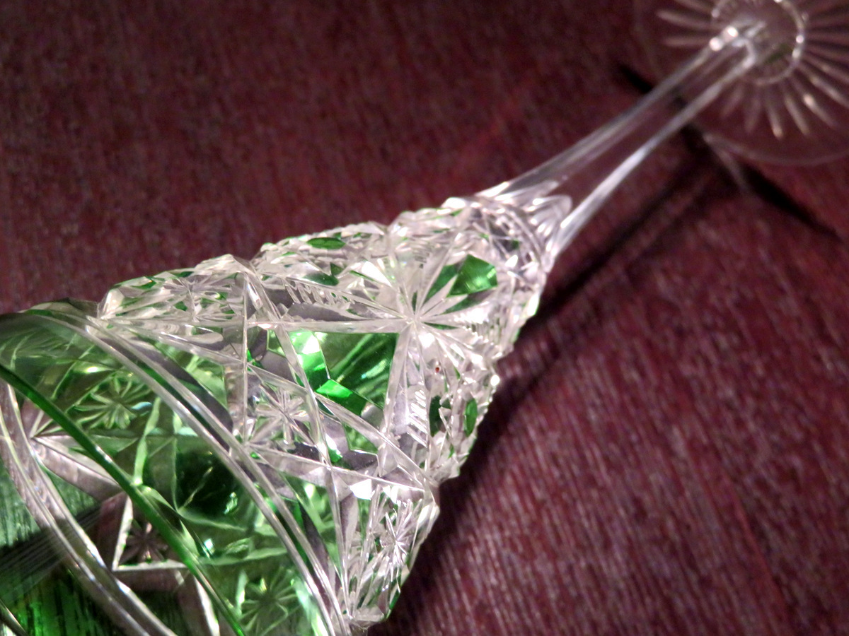 | バカラ オールドバカラ OLD BACCARAT（オールドバカラ） のガラスウェアたち Antiques Knock Baccarat &frasl; レアカラー薄緑1.9kg23cm オールド・バカラ オールド アンティーク 特大切子コンポート 緑◇大正ロマンプレス電笠洋館カフェ氷