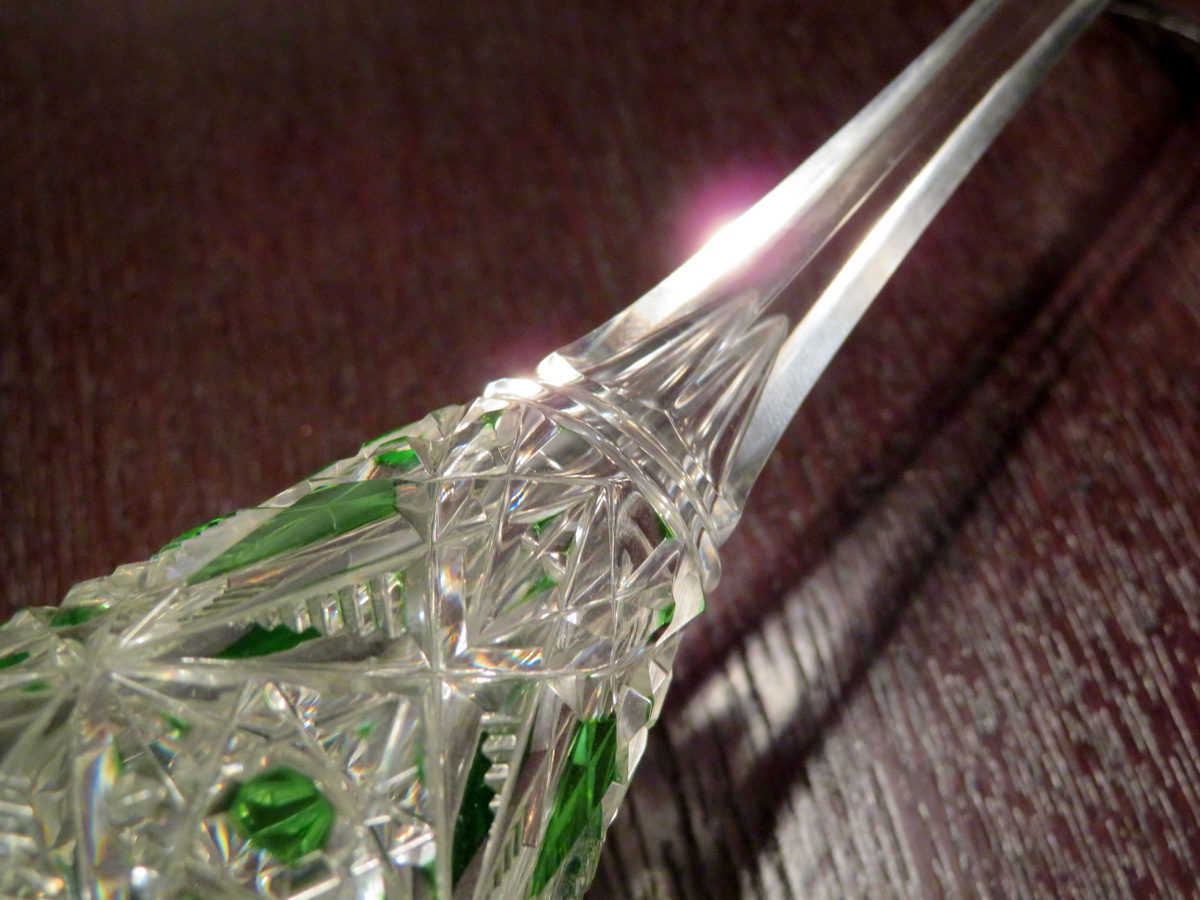 | バカラ オールドバカラ OLD BACCARAT（オールドバカラ） のガラスウェアたち Antiques Knock Baccarat &frasl; レアカラー薄緑1.9kg23cm オールド・バカラ オールド アンティーク 特大切子コンポート 緑◇大正ロマンプレス電笠洋館カフェ氷