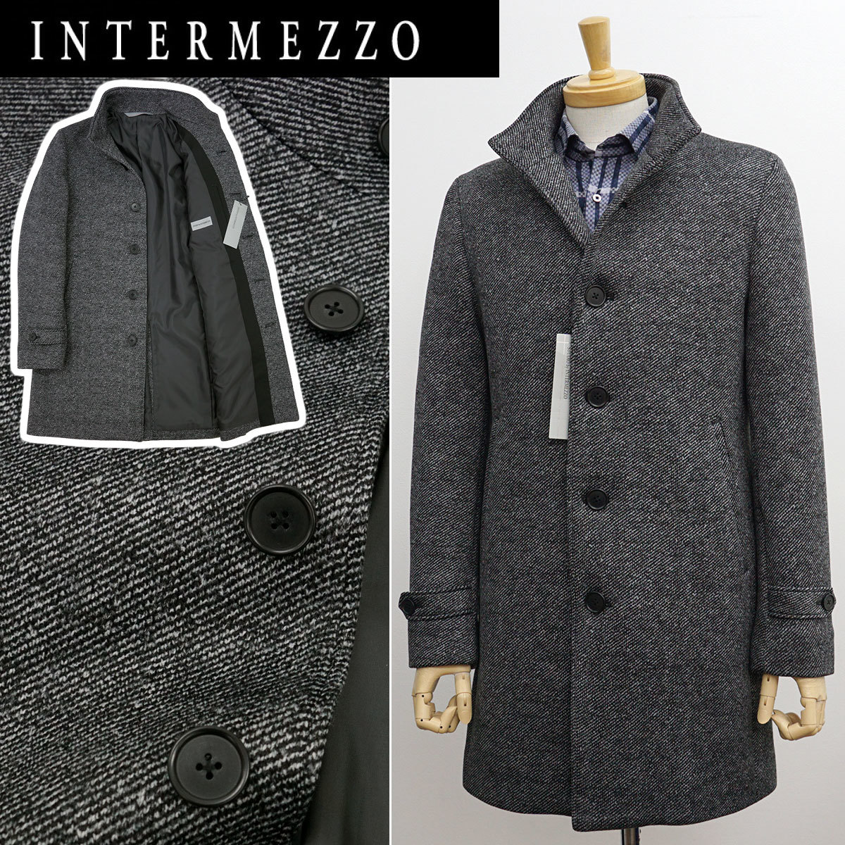 [新品]インターメッツォ【L】今季2018-2019AW 優れたストレッチ 軽くて暖かなコート ツイードを思わせる表地は柔らかなフリース素材【L】