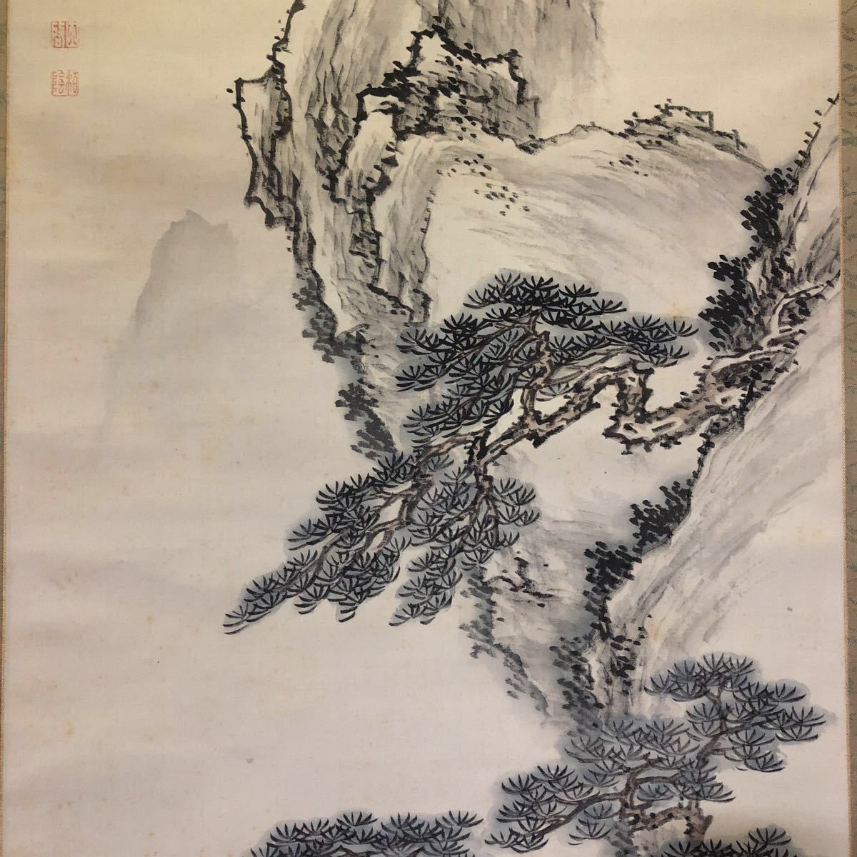 水墨山水32 掛軸「水墨山水」中沢樹芳 尺五立（A-4771） - 伽楠（
