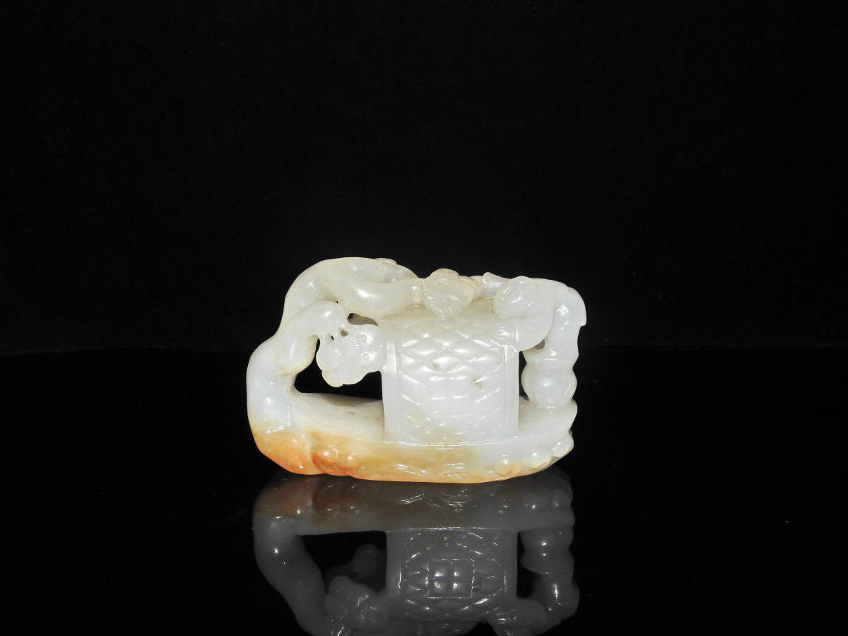 L421」長期保管品 唐物 極上 白玉 飾り板 手玩 細密彫刻 L421」長期