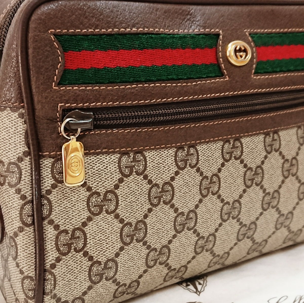 ☆極美品 オールド グッチ シェリーライン ショルダーバッグ BROWN GG 