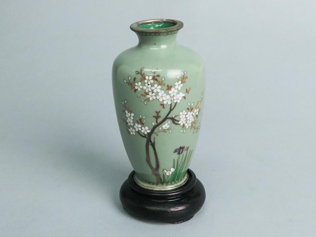 七宝焼 桃釉 花文 花瓶 箱付 七宝焼 桃釉 花文 花瓶 箱付