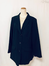 J508新品♪洗えるロング丈ストライプジャケット黒27号オフィス通勤大きいサイズ即決