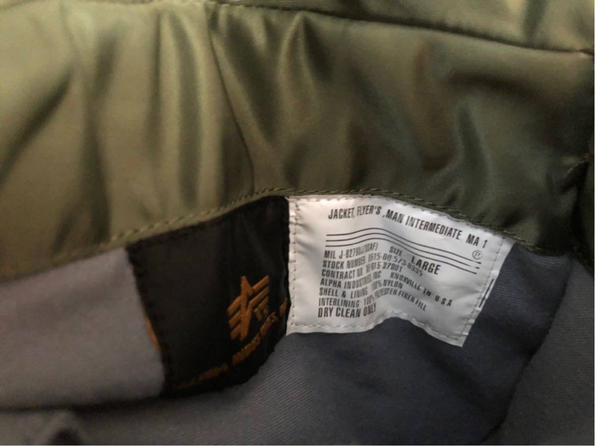 アルファ インダストリーズ ALPHA INDUSTRIES INC ALPHA MA-1 TIGHT ミリタリーフライトジャケット Lサイズ 新品 MA-1