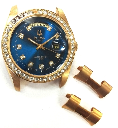 BULOVA/ブローバ (ブルー文字盤)ゴールドケース デイ、デイト付