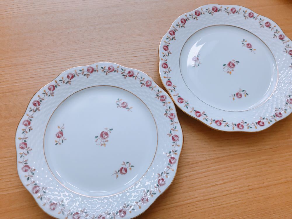美品☆ヘレンド 薔薇の花飾りデザートプレートディッシュプレート