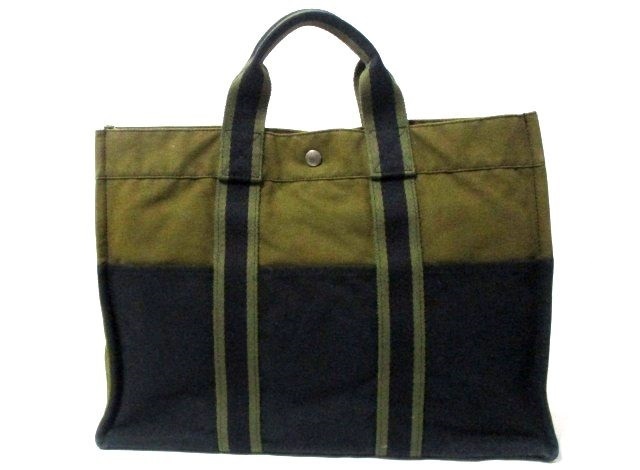 HERMES エルメス フールトゥMM トートバッグ カーキ×ブラック 人気品
