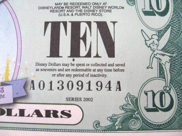 ディズニーダラー - Yahoo!オークション 10ドル札（2002年版 $10