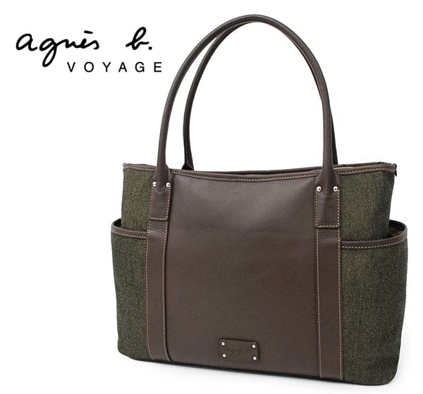 ☆美品 アニエスベー agnes b.VOYAGE 牛革レザー x キャンバス 
