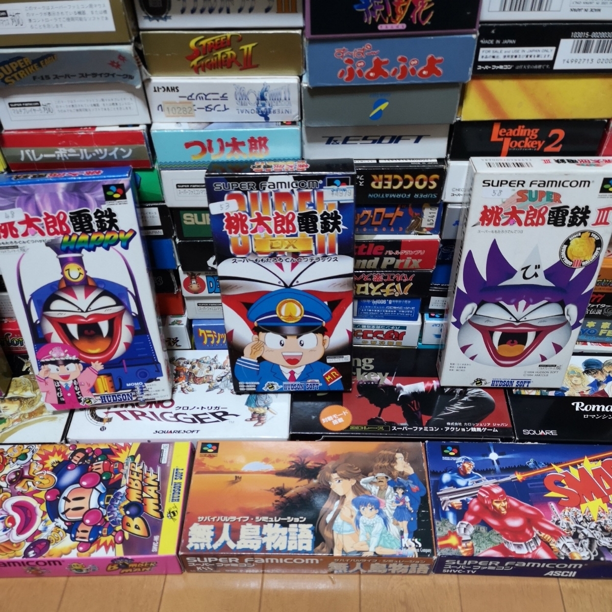 《中古(全て取説付き)☆SFC大量１２４本セット！》無人島物語 SMASH フライングヒーロー ボンバーマン サムライスピリッツ 天牌 他レア