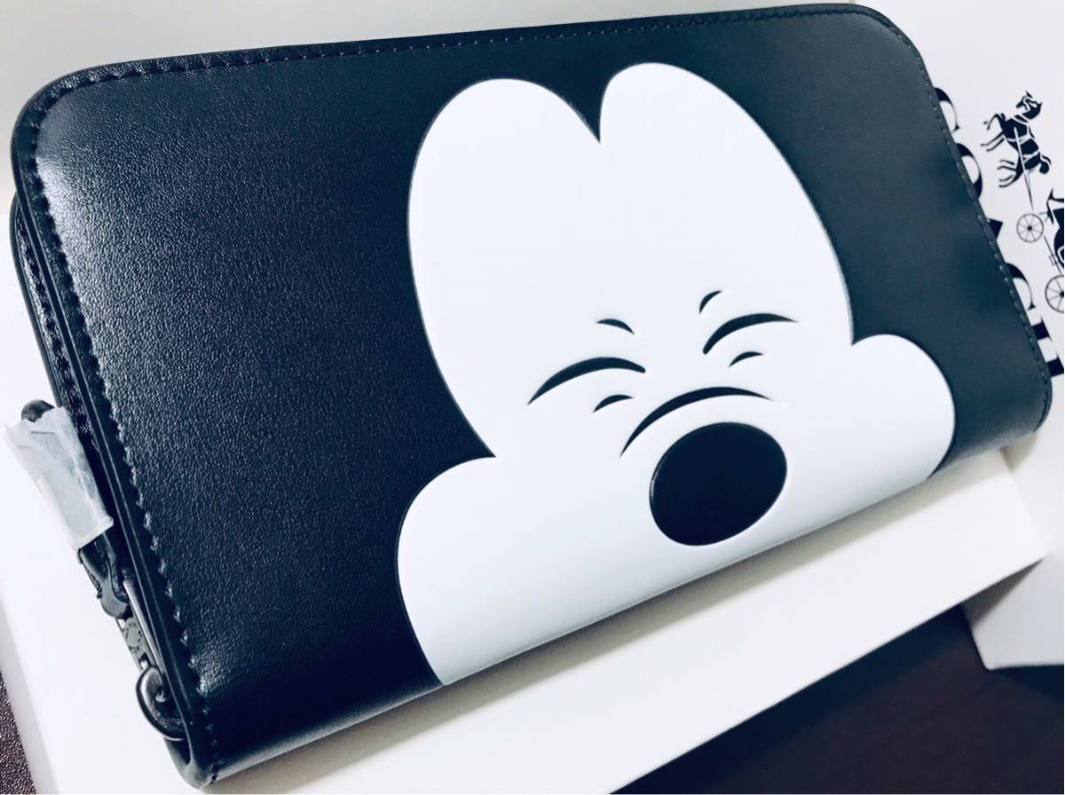直売お買い得 ●コーチ 長財布 新品正規品●希少 レア コラボ 黒色 ブラックレザー COACH ミッキー 人気 男女兼用 財布 本物【YKK製】ラウンドファスナー